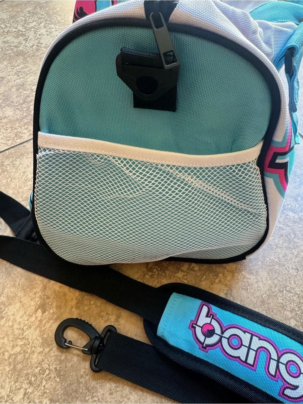 Bang Energy Teal and White Mini Duffel Bag with Shoulder Strap